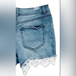 Almost Famous Size 1 Juniors Blue Cut Off Denim Shorts With Lace Detail Juniors